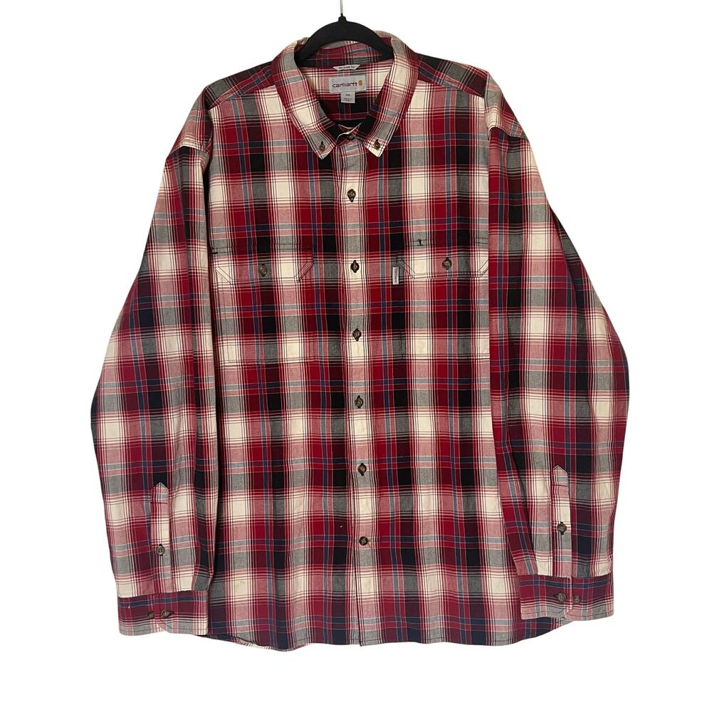 Carhartt Men's Fort Red Plaid Long-Sleeve Shirt 2X Workwear Streetwear